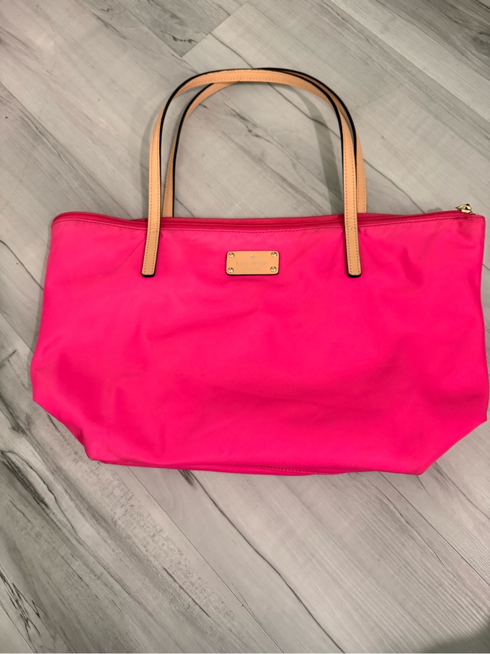 kate spade Hot Pink Nylon Tote with Tan Handles